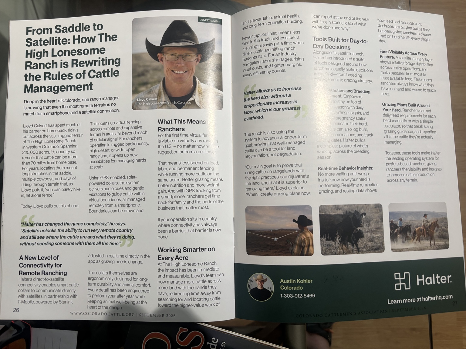 Original September 2026 Cattle Guard magazine spread, pages 26–27, featuring Lloyd Calvert